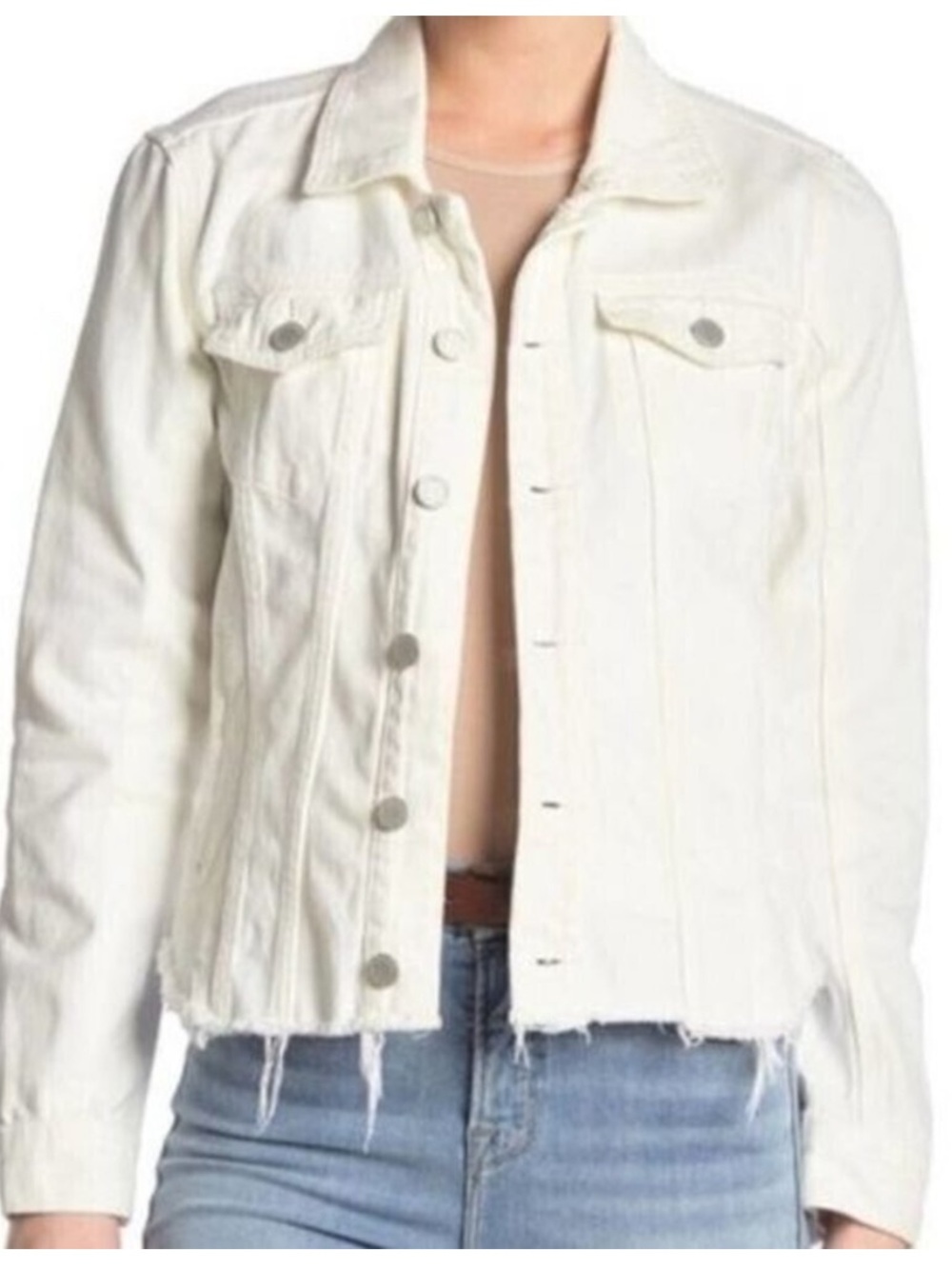 Blank NYC Frayed Hem White Denim Jean Jacket Small